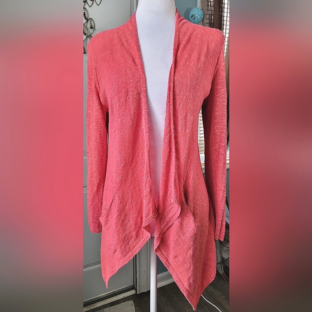 Eileen Fisher Open Front Cardigan Women's Petie S Samlon Cotton Linen Pockets